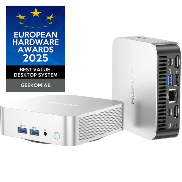 GEEKOM - A6 Mini PC, AMD Ryzen 7 6800H, 16GB DDR5 RAM& 1TB SSD, High Stability 7*24H Mini Computer, Windows 11 Pro Pre-installed - Silver+Black