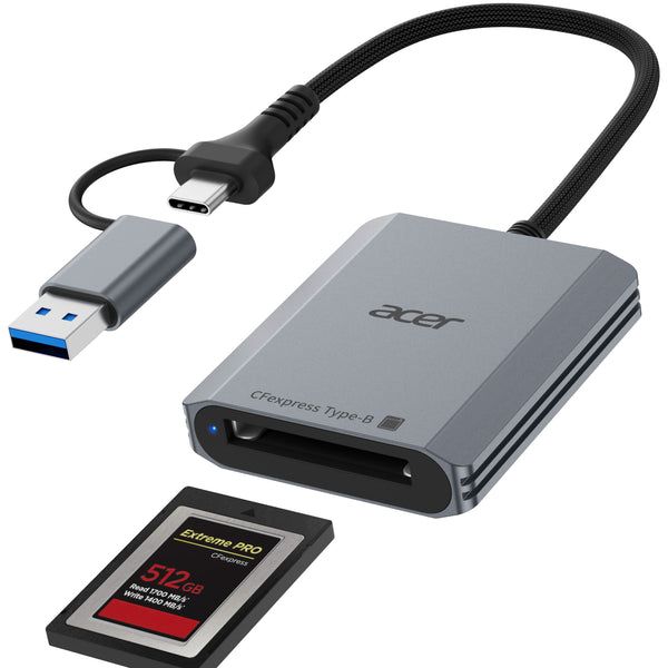 Acer - CFexpress Type B Card Reader, 10Gbps USB 3.2 Gen 2 CF Express Type B Card Adapter Compatible with iPhone 17/16/15 - Gray