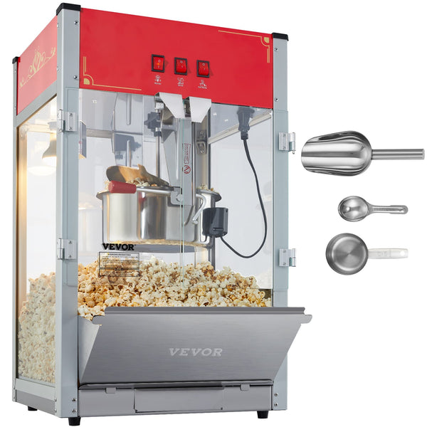 VEVOR - Popcorn Maker, 1440W Popcorn Popper Machine, 12 Oz Kettle Makes 80 Cups per Batch, Countertop Popcorn Maker - Red