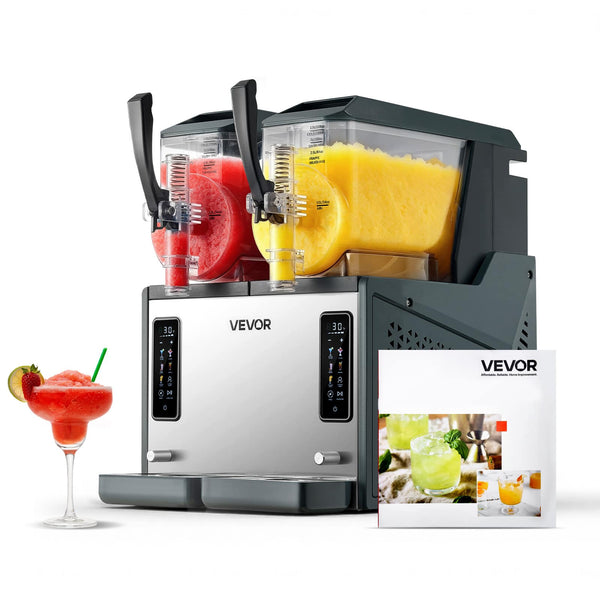 VEVOR - Slushie Machine, 4L/135oz x 2 Tank Slushy Machine for Home, No Ice Needed Frozen Drink Maker, Margarita Maker - Black