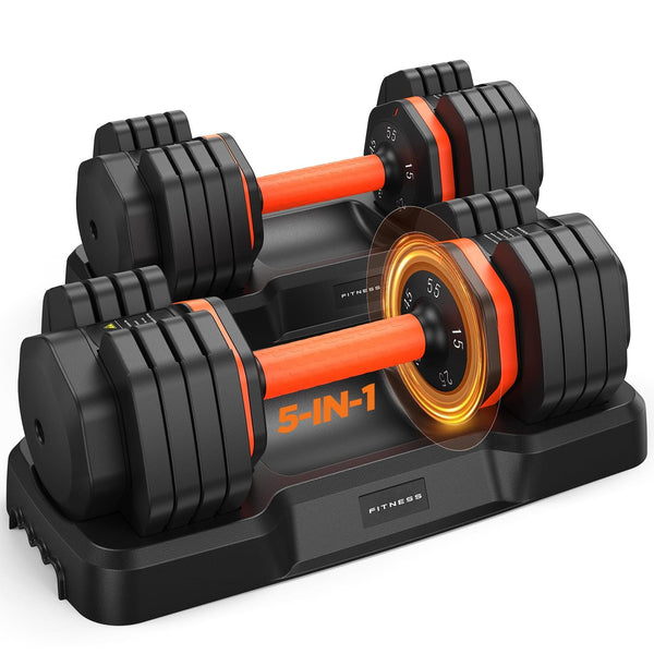 FED Fitness - 1 Pair 55LBS Weights Dumbbell Set with Storage Box, Adjustable Dumbbell Set of 2 - Black