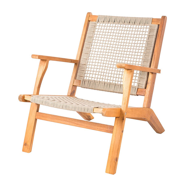 Patio Sense - Vega Natural Stain Outdoor Chair Acacia Wood Construction Hand Woven Seat Mid Century Design Armchair - Tan