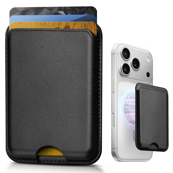 Topteng - Magnetic MagSafe Wallet-3 Card Holder with RFID Protection,Magnetic Ring,Vegan Leather,Compatible with iPhone & Samsung - Black