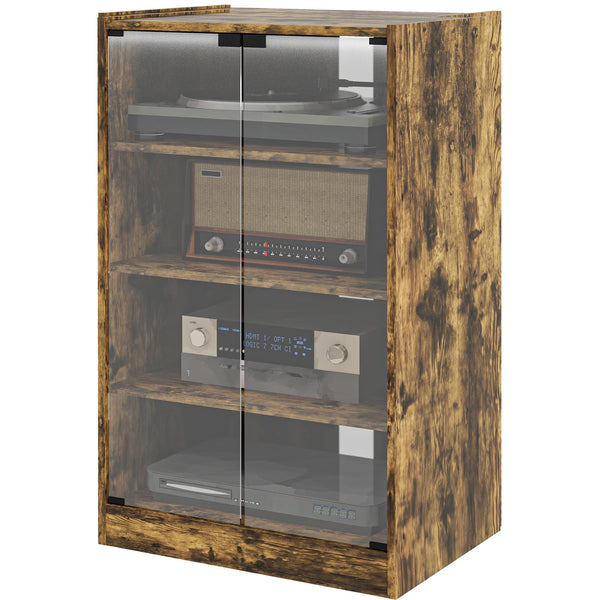 Homcom - Media Cabinet, Media Stand with Adjustable Shelves, Tempered Glass Doors, and Cable Management - Rustic Brown