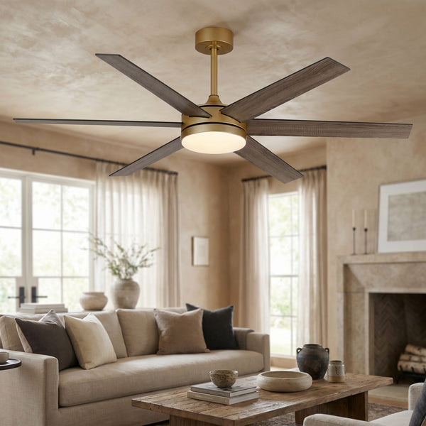 Vaczon - 60 Inch Modern Smart Ceiling Fan with Light and Remote, 24W 3CCT Dimmable, 6 Reversible Blades, 6-Speed DC Motor - Weathered wood