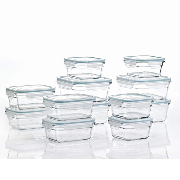 Glasslock - 24 Piece Oven Microwave Safe Glass Food Storage Containers Set w/ Lids - Clear