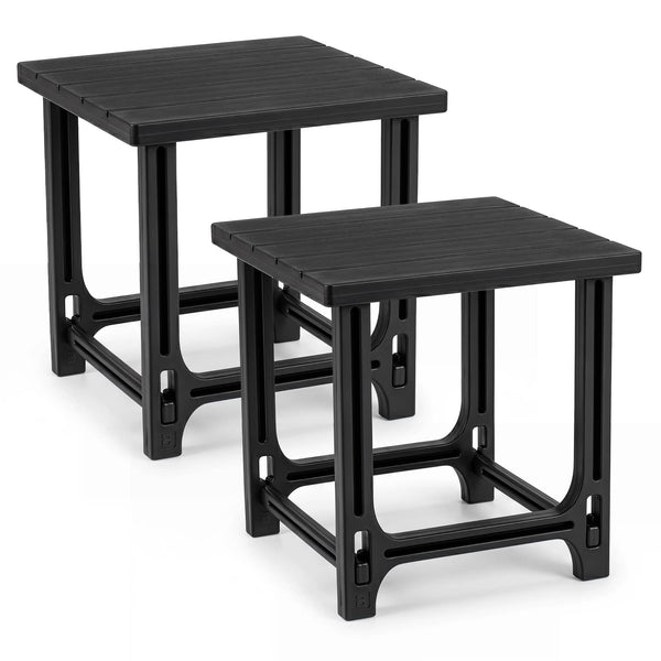 Costway - 2 PCS 18" Outdoor Adirondack Side Table with Slatted Surface, 0-Screw Assembly - Black