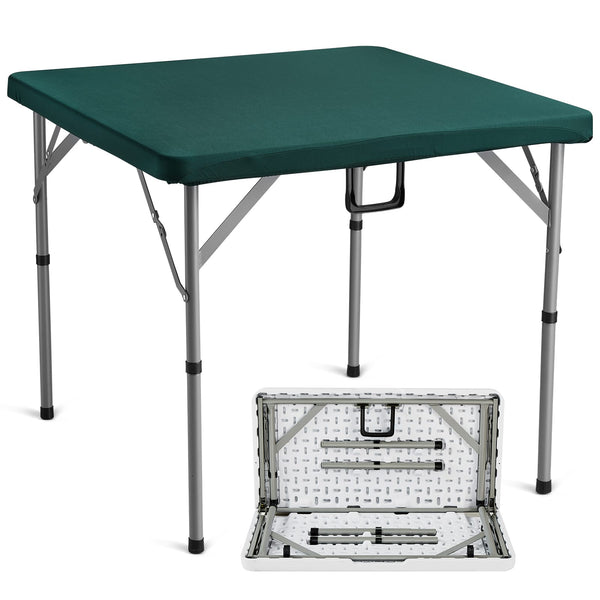 VEVOR - Mahjong Table,Fold-in-Half 4 Player Card Table with Wear-Resistant Green Tabletop, Portable Bi-Folding Square,34x34-inch - White