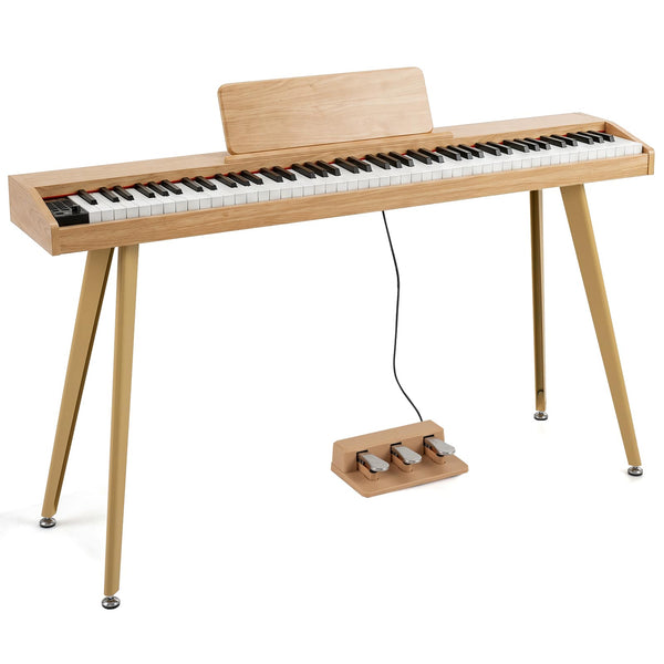 Costway - 88-Key Digital Piano Semi-Weighted Keyboard with 3 Pedal Unit & 80 Demos - Natural