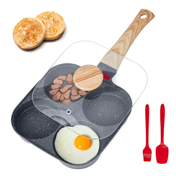 VEVOR - Egg Pan, 4-Cup Nonstick Egg Frying Pan, Aluminum Breakfast Omelette Skillet for Pancakes, Hamburgers, Sandwiches - Black