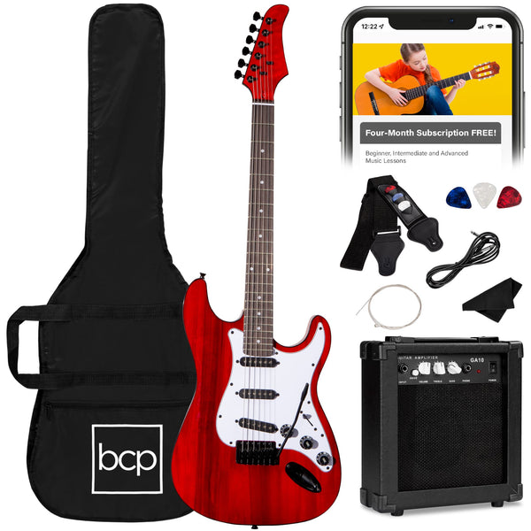 Best Choice Products - 39in Full Size Beginner Electric Guitar Kit with Case, Strap, Amp, Whammy Bar - Cherry Red