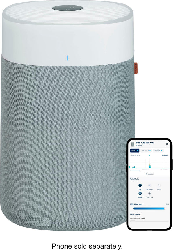 Blueair - Blue Pure 211i Max 3000 Sq. Ft HEPASilent Smart Extra-Large Room Air Purifier - White/Gray