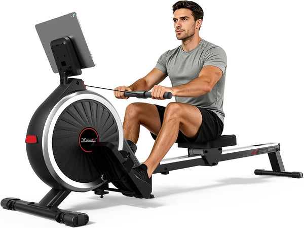 HARISON - Magnetic Rowing Machine for Home, Quiet Rower with 16-Level Resistance, Bluetooth App & 350 LB Capacity - Black+Red