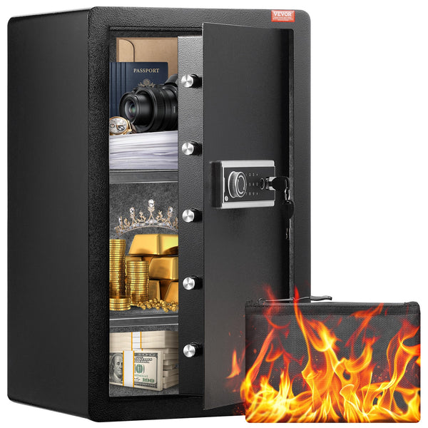 VEVOR - Single Door 4.0 cu.ft Safe Box with Key Lock, Password & Fingerprint, Safe Lock Box with Fireproof Bag - Black