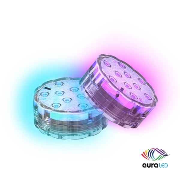 Tzumi - AuraLED ColorPucks – Two Submersible, Waterproof, Battery-Operated Puck Lights with Remote - Multi