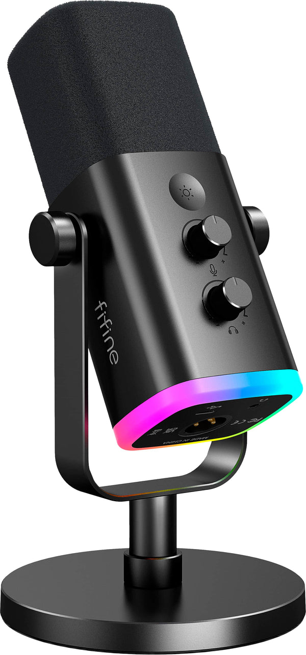 FIFINE - XLR/USB Wired Cardioid Dynamic Microphone with RGB Lighting - Black