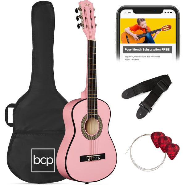 Best Choice Products - 30in Kids Acoustic Guitar Beginner Starter Kit w/ Strap, Case, Strings - Pink