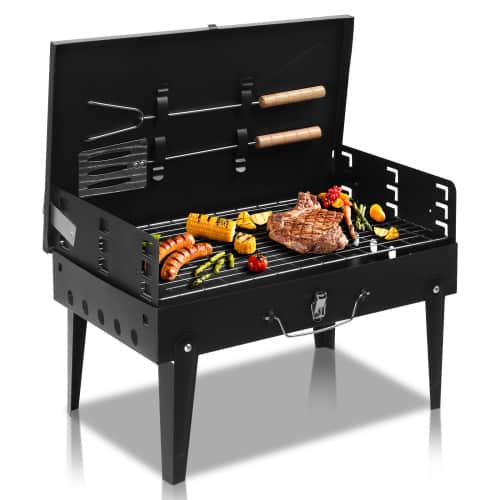 Winado - Portable Charcoal Grill, Foldable BBQ Grill with Lid for Outdoor Cooking Camping Picnic Hiking Beach Party Patio Smokers - Black
