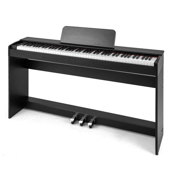 Costway - 88-Key Hammer Action Weighted Keyboard Electric Piano with Stand & Triple Pedals - Black