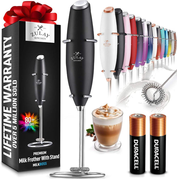 Zulay Kitchen - Powerful Milk Frother Wand - Ultra Fast Handheld Drink Mixer - Black