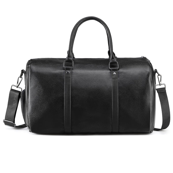 Unique Bargains - Leather Travel Duffle Bag for Men Women Stylish Water-Repellent Overnight Bag W/Shoe Pouch for Business Sport Gym - Black