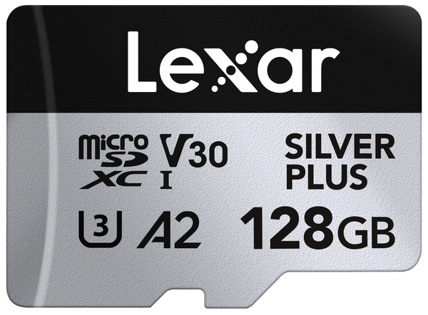 Lexar - 128GB Professional SILVER PLUS MicroSD Card, UHS-I, C10, U3, V30, Full HD & 4K, Up to 255/135 MB/s microSDXC