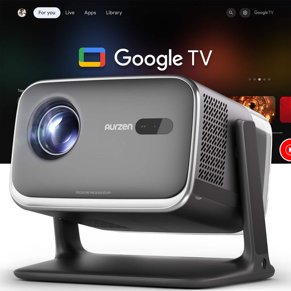 Aurzen - Smart Projector, Built-in Google TV, 4K Supported, 20W Visible Speakers, DoIby Audio, TOF Auto Focus, 500 ANSI Lumens - Black