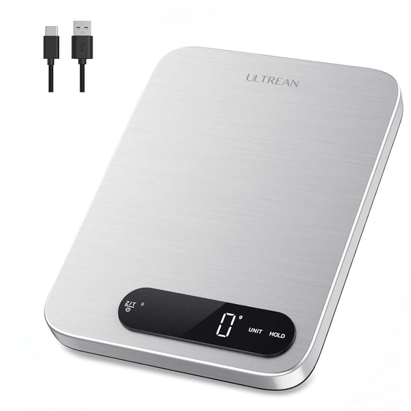 Ultrean - IPX7 Waterproof Food Scale, Rechargeable Digital Kitchen Scale, 33 lb, Stainless Steel, LED Display - Silver