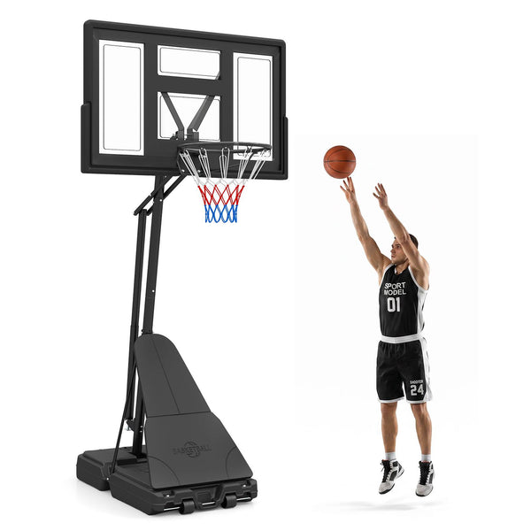 GOPLUS - 7.7-10 FT Tool-Free Height Adjustable Basketball Goal System with 43" PC Backboard - Black