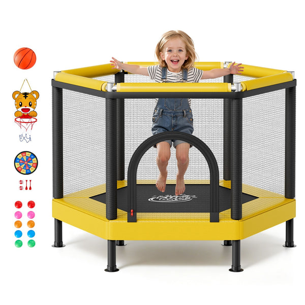 VEVOR - Trampoline for Kids, Toddler Mini Trampoline, 132 lbs Capacity Indoor Outdoor Play Toys with Enclosure Net - Yellow