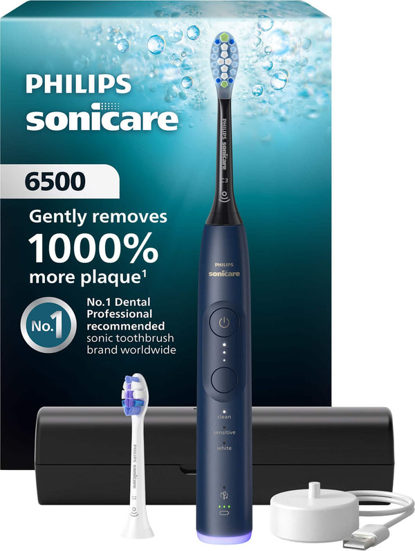 Philips Sonicare - 6500 Electric Toothbrush - Next-Generation Sonicare Technology, 9 Brush Settings, Travel Case - Navy