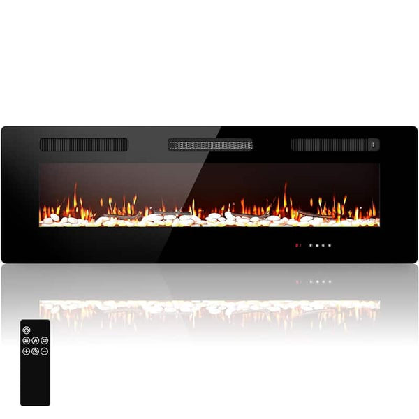 Fehokinch - 60" Electric Fireplace Insert with Timer, 10 Realistic Flame Colors, and Adjustable 700W/1400W Heating - Black