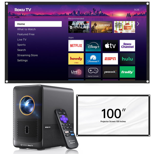 Vankyo - Performance H500RS Native Full HD 1080P Smart Single LCD Portable Projector with Built-in Roku TV, 100” Screen - Black