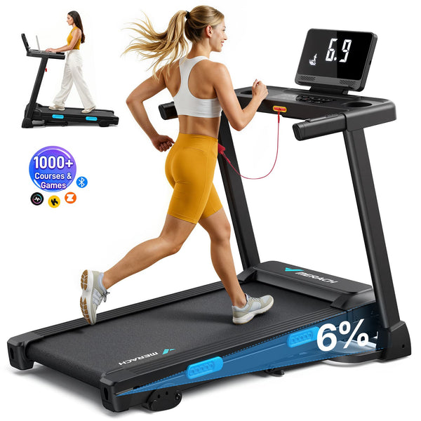 MERACH - Incline Treadmill 0.5-7.5MPH 2.5HP Brushless Double Deck Incline Folding Treadmill LED Display with APP - Black