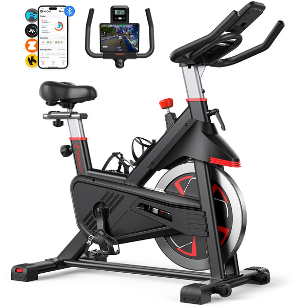 MERACH - Exercise Bike Indoor Stationary Cycling Bike with 350lbs Weight Capacity 100 Resistance Silent Belt Drive - S38 - Black