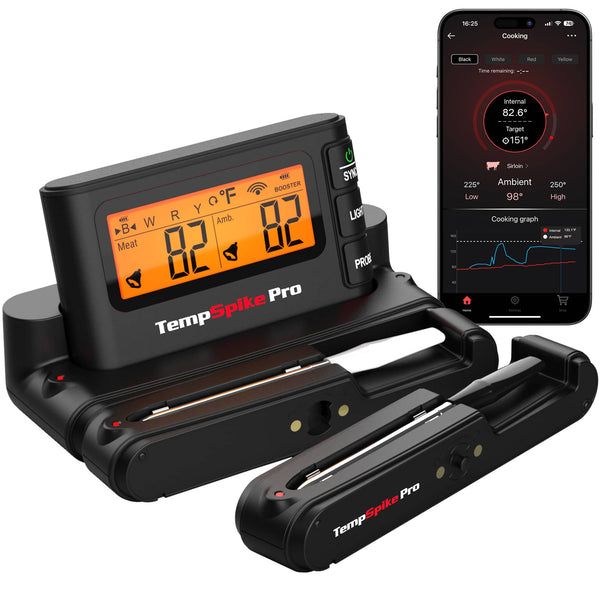 ThermoPro - TempSpike Pro WiFi Bluetooth Wireless Meat Thermometer with Dual Probes, Detachable Thin Probe & Standalone Base - Black