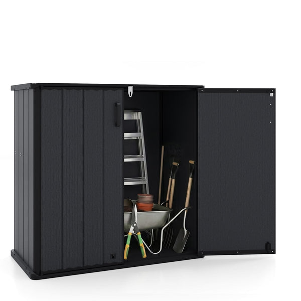 Costway - Outdoor Storage Shed, 23.5 Cu.ft All-Weather Storage Box with Floor, Lockable Door - Black