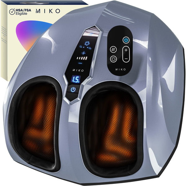 Miko - Shiatsu Foot Massager with Heat, Air Compression, Vibration, LCD Display, 5 Pressure Levels, Wireless Remotes - Charcoal