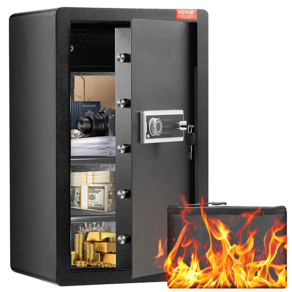 VEVOR - Single Door 4.0 cu.ft Safe Box with Key Lock & Password, Safe Lock Box with Fireproof Bag - Black