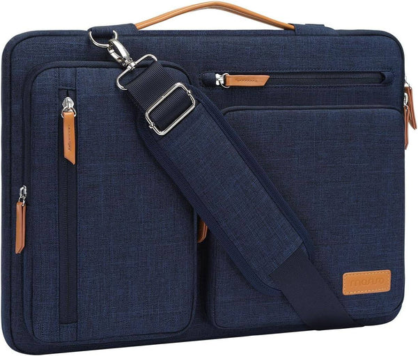 mosiso - 360 Protective Laptop Shoulder Bag 17-17.3 inch for MacBook, HP, Dell, Lenovo, Asus Notebook Messenger Bag - Navy Blue