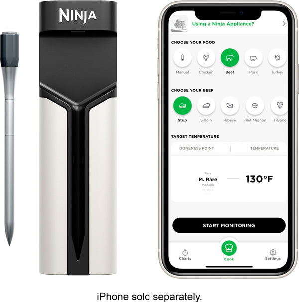 Ninja - ProChef Wireless Thermometer Indoor & Outdoor, 700◦F, extended battery life, long range connection, waterproof - Black/Silver