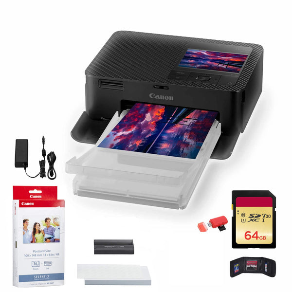 Canon - SELPHY CP1500 Compact Photo Printer + KP-36IP Color Ink and Paper Set + 64GB Card + More - Black