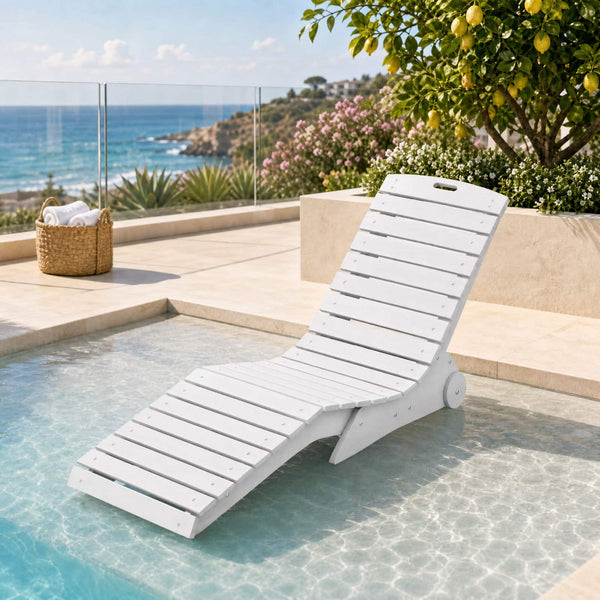 Costway - In-Pool Lounge Chair HDPE Pool Chaise with Wheels 5.5-8.5 in Water Depth 450 LBS - White