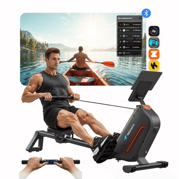 MERACH - Rowing Machines for Home with 51.2" Extended Rail, 16-Level Powerful Magnetic Rower, 350LBS Weight Capacity - Black