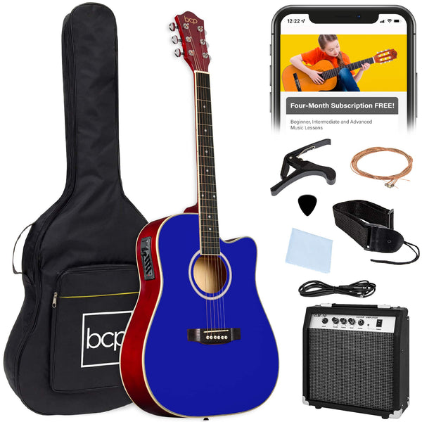 Best Choice Products - Beginner Acoustic Electric Guitar Starter Set 41in w/ Wood Cutaway Design, Gig Bag - Dark Blue