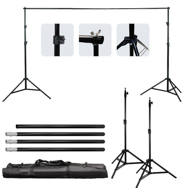 Winado - 10FT Heavy Duty Backdrop Stand KIT Photography Studio Background Support Photo Video Studio Backdrop Stand w/ Carry Bag - Black