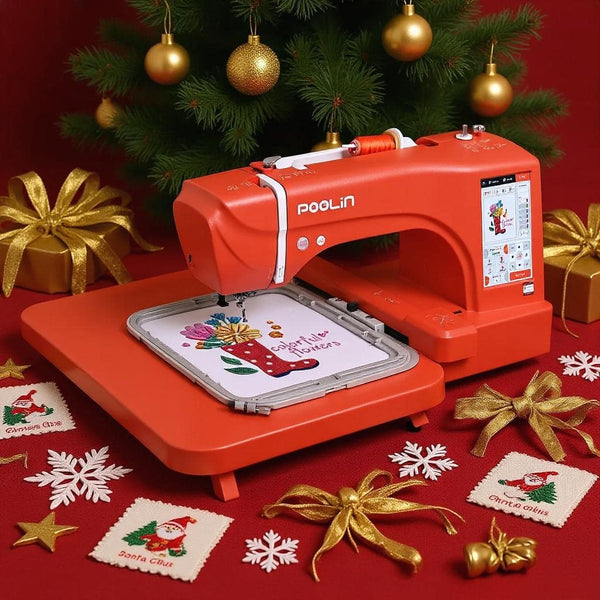 Poolin - EOC06-RedEdition 11"x8" LARGE Area Computerized Embroidery Machine 7"LCD Touchscreen Wifi Start Kit for Sidework - Red