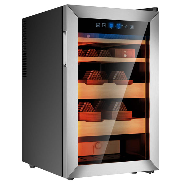KingChii - 70L Cigar Humidor Cabinet, 500-Cigar Electric Cooler with Temp & Humidity Control - Silver