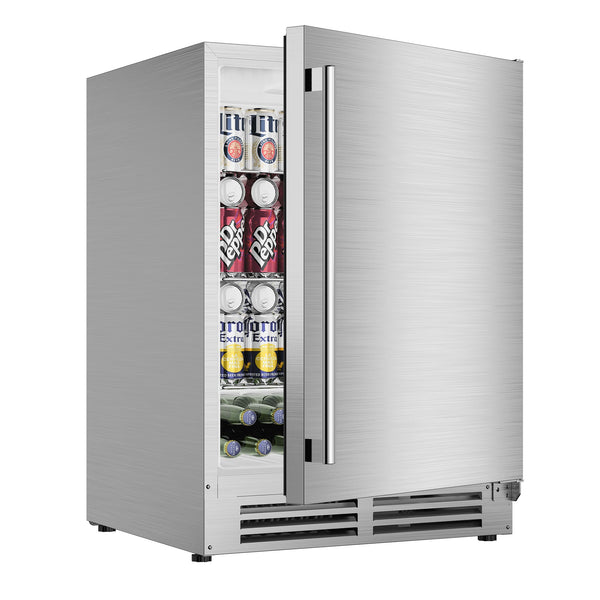 Coolake - 24″ 5.3 Cu.ft Outdoor Refrigerator for Patio, 180 Cans Built-in or Freestanding Under Counter Beverage Cooler - Stainless Steel