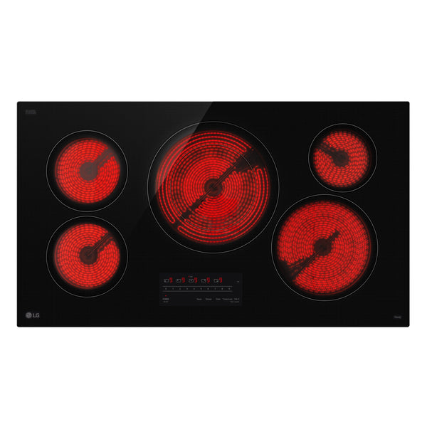 LG - 36-in Built-In Electric Smart Cooktop with 5 Elements with 3.0kW UltraHeat Dual Element and SmoothTouch Glass Controls - Black